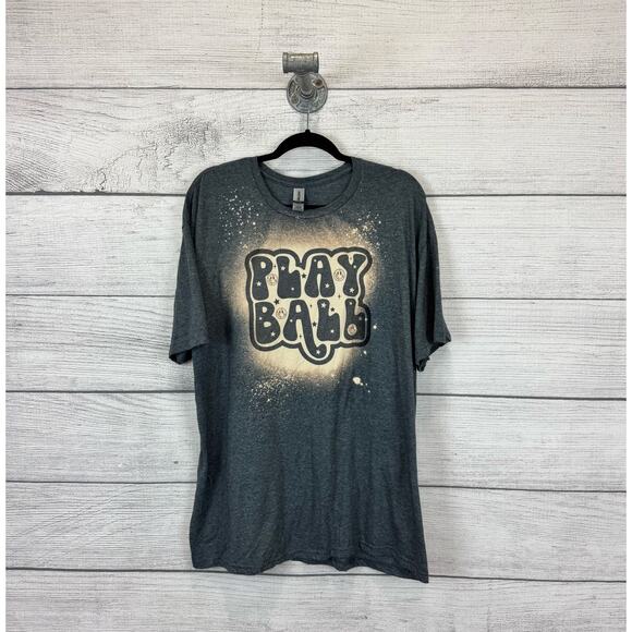 Gildan Plus Size Soft Style Gray "Play Ball" Baseball Graphic Tee Size 2XL - Picture 1 of 6